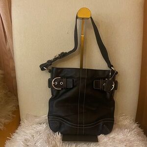 Coach  Small Black Leather Tote with Buckle Details